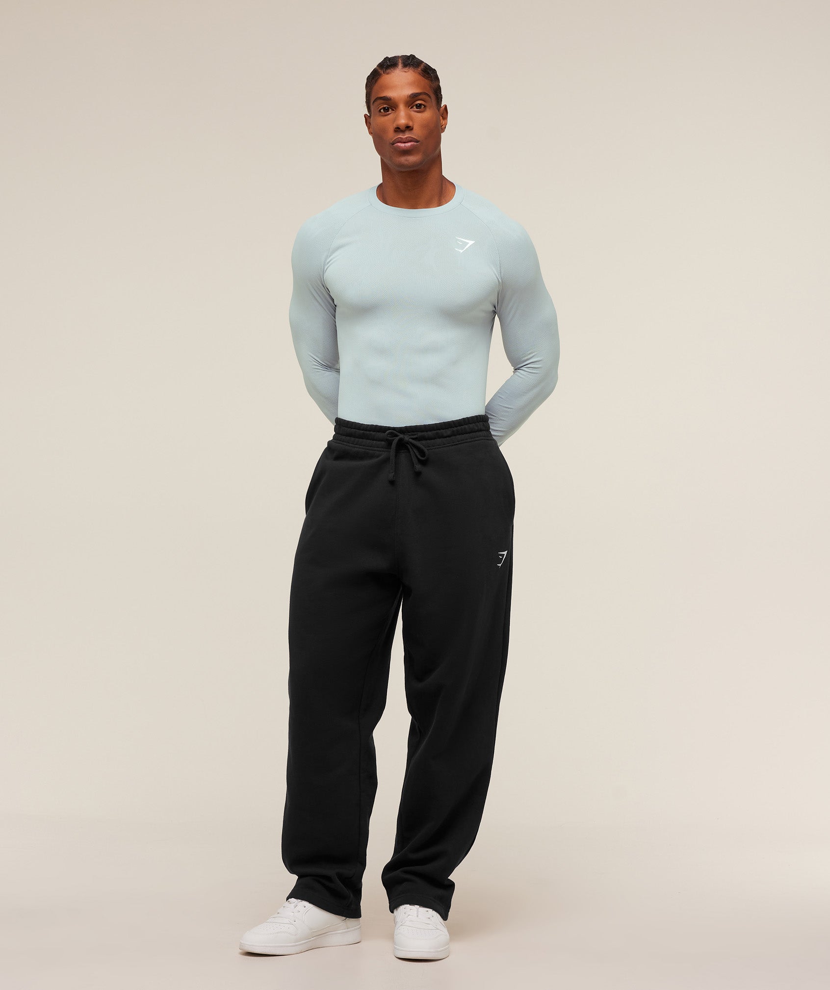 Gymshark Geo Seamless Long Sleeve T-Shirt - Smoke Blue/Soft White