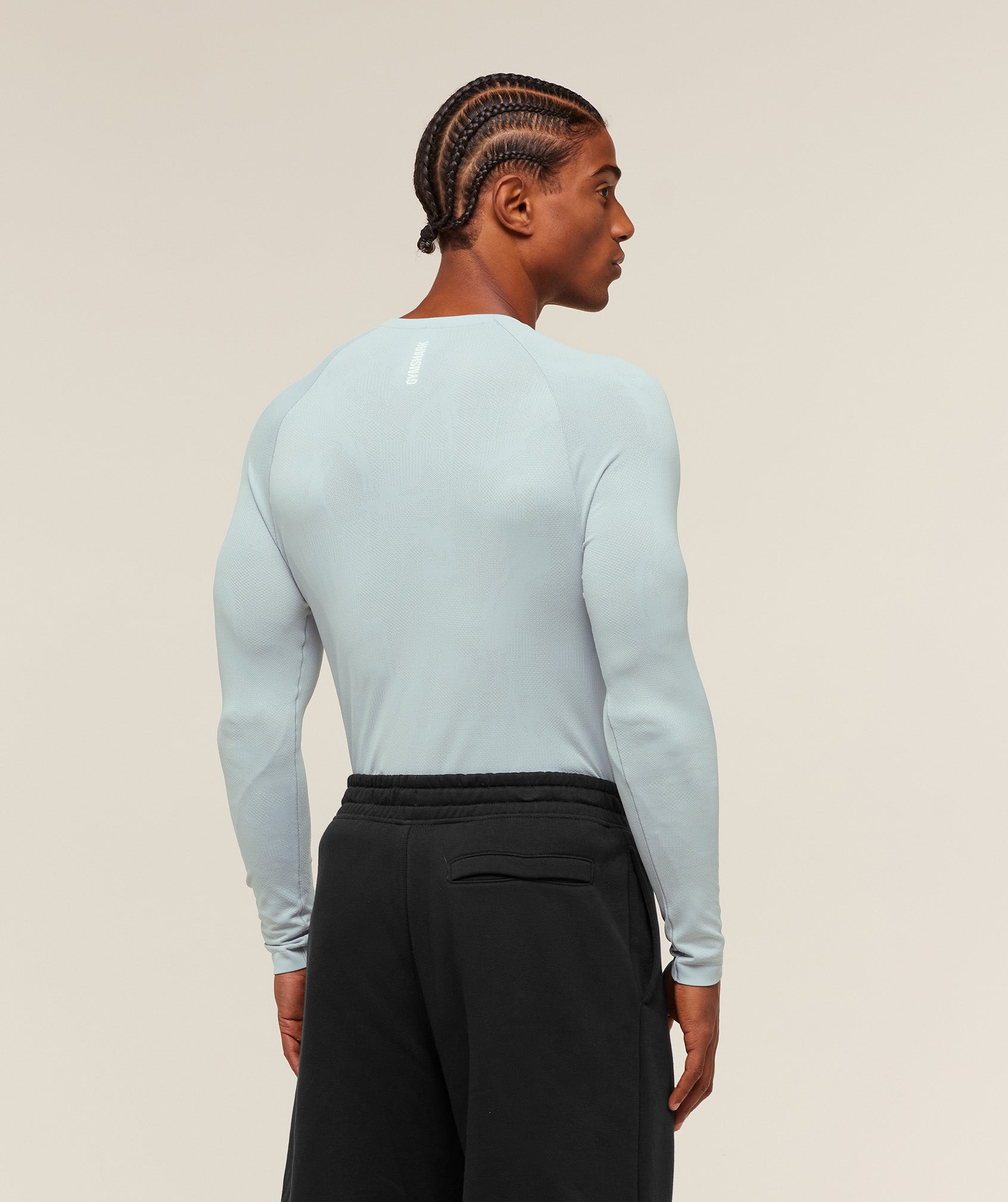 Gymshark Geo Seamless Long Sleeve T-Shirt - Smoke Blue/Soft White