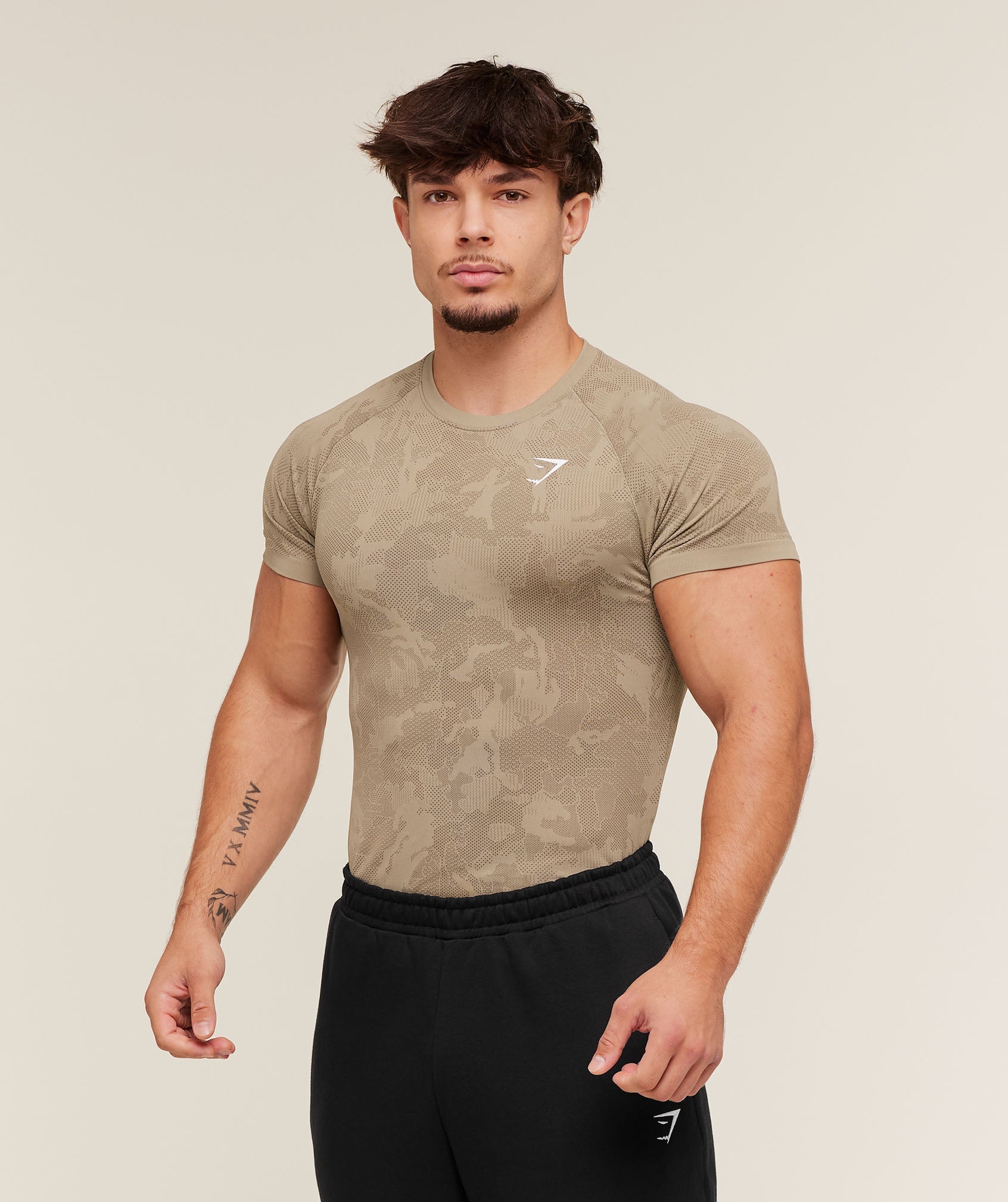 Gymshark Geo Seamless T-Shirt - Cement Brown/Soul Brown