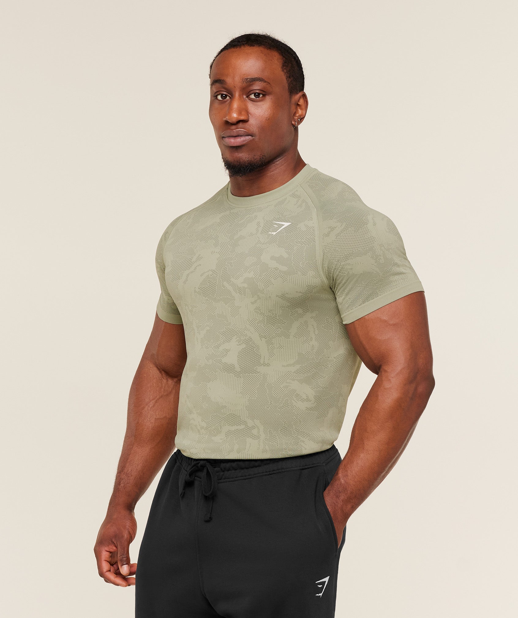 Gymshark Geo Seamless T-Shirt -  Haze Green /  Unit Green