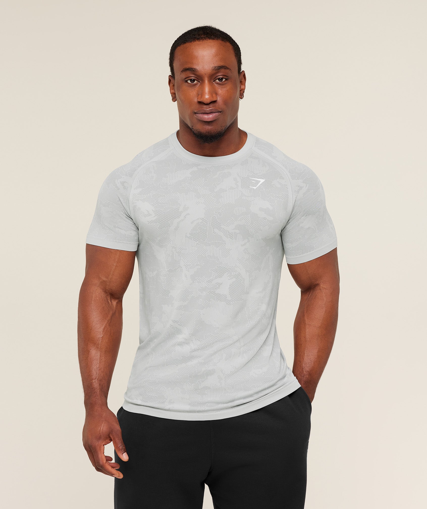 Gymshark Geo Seamless T-Shirt - Light Grey/Smokey Grey