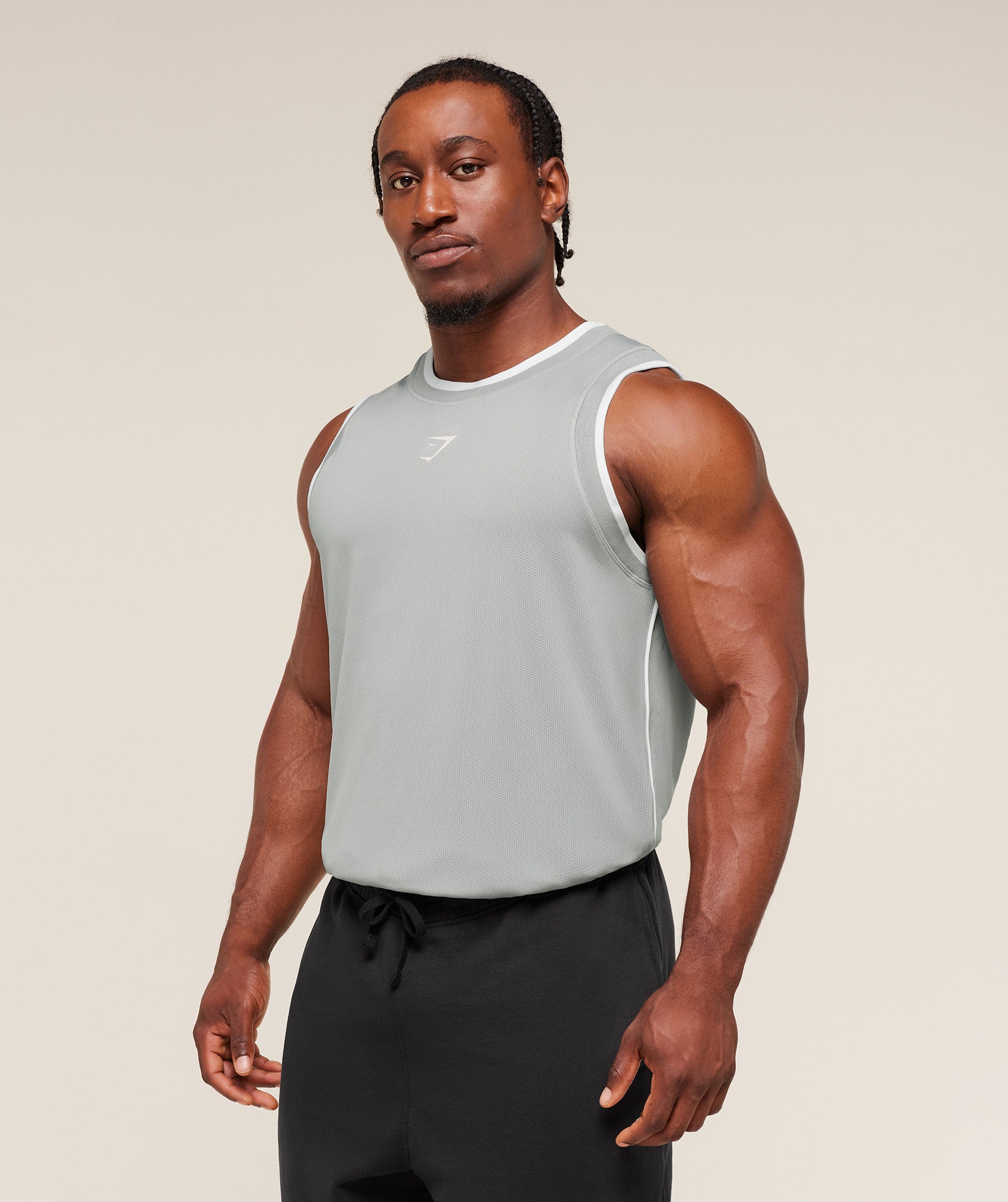 Gymshark Graphic Basketball Mesh Tank - Silver Grey