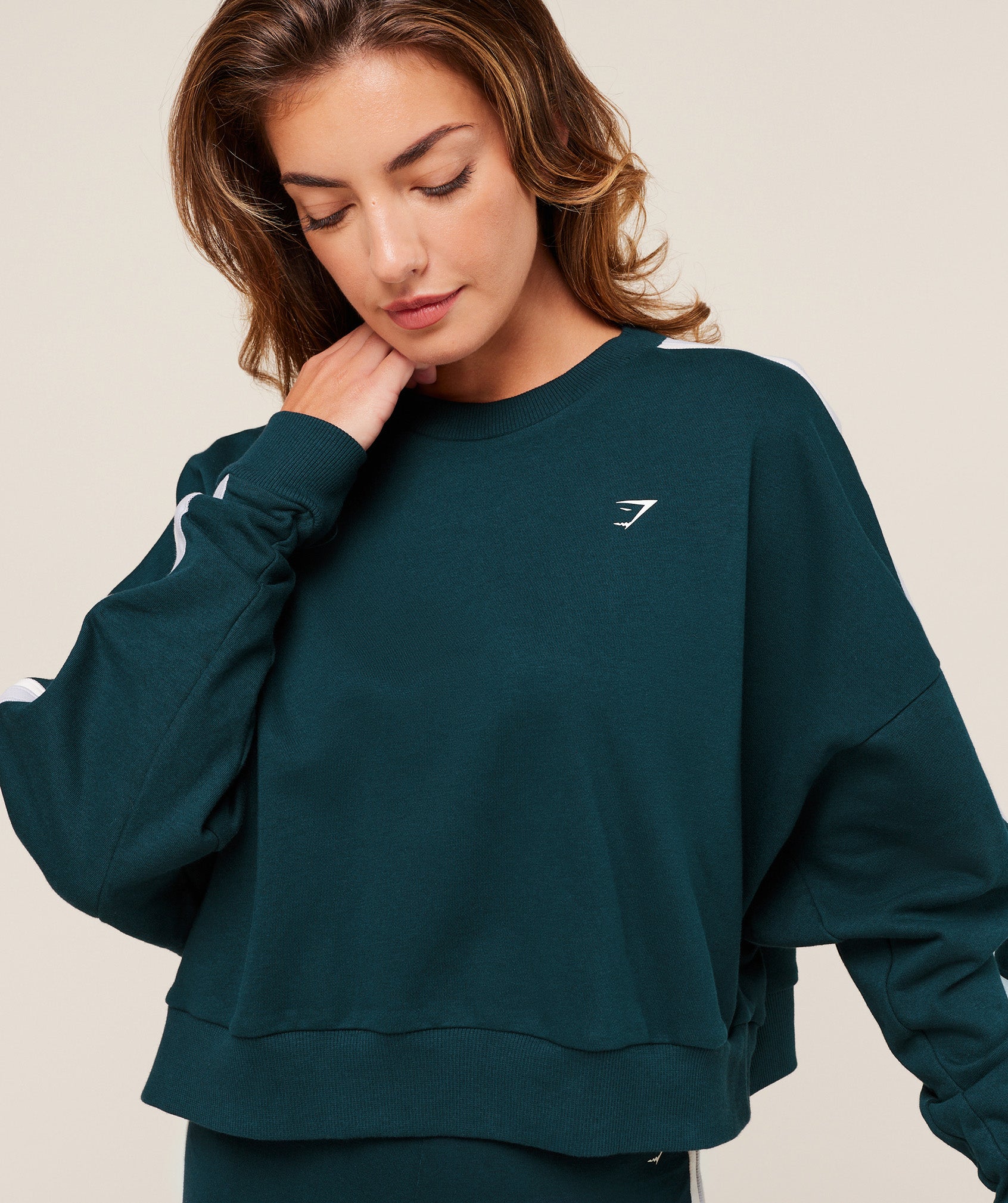 Gymshark Piping Midi Crew Neck - Deep Petrol Blue/Smoke Blue/Soft White
