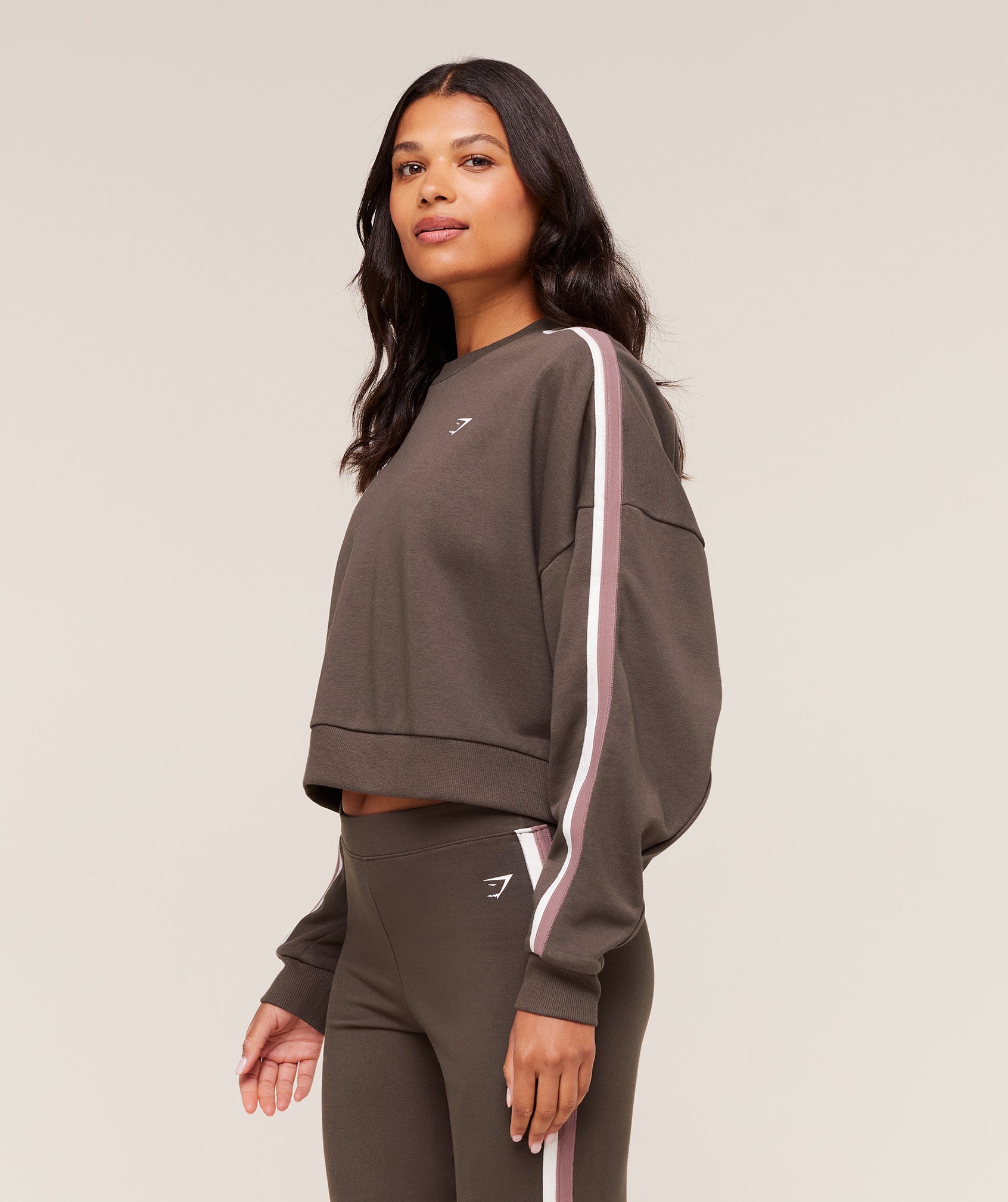 Gymshark Piping Midi Crew Neck - Walnut Brown/Chestnut Pink/Soft White
