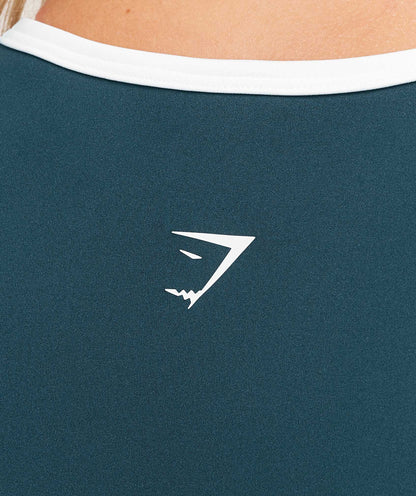 Gymshark Piping Long Sleeve Crop Top - Deep Petrol Blue/Smoke Blue/Soft White
