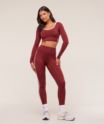 Gymshark Piping Long Sleeve Crop Top - Sets Red/Carmine Red/Soft White
