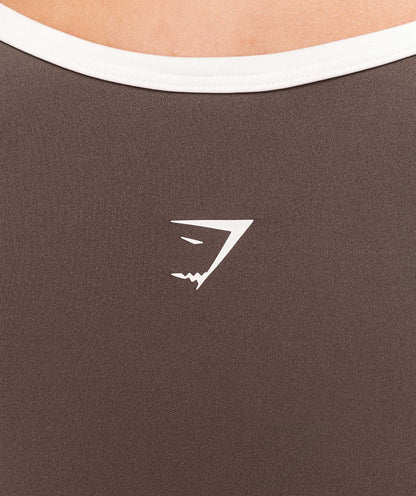 Gymshark Piping Long Sleeve Crop Top - Walnut Brown/Chestnut Pink/Soft White