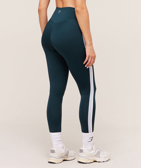 Gymshark Piping Leggings - Deep Petrol Blue/Smoke Blue/Soft White