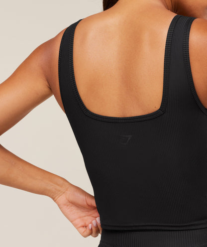Gymshark Ribbed Midi Tank With Shelf - Black