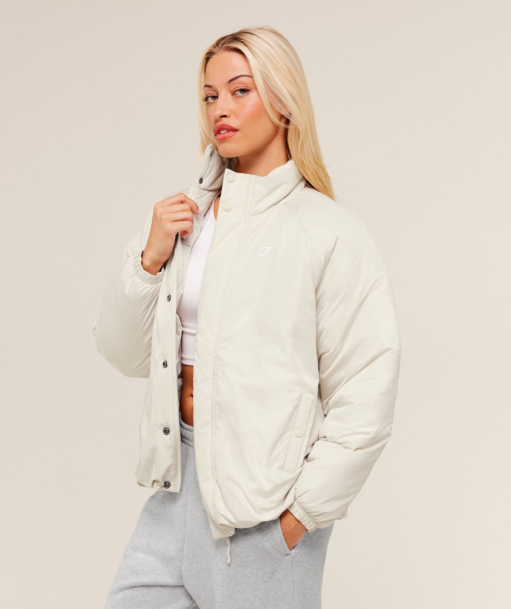 Gymshark Oversized Puffer Jacket - Oat White