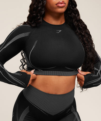 Gymshark x Analis Seamless Long Sleeve Crop Top - Black/Silver Grey