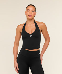 Gymshark Halter Neck Cami with Shelf - Black