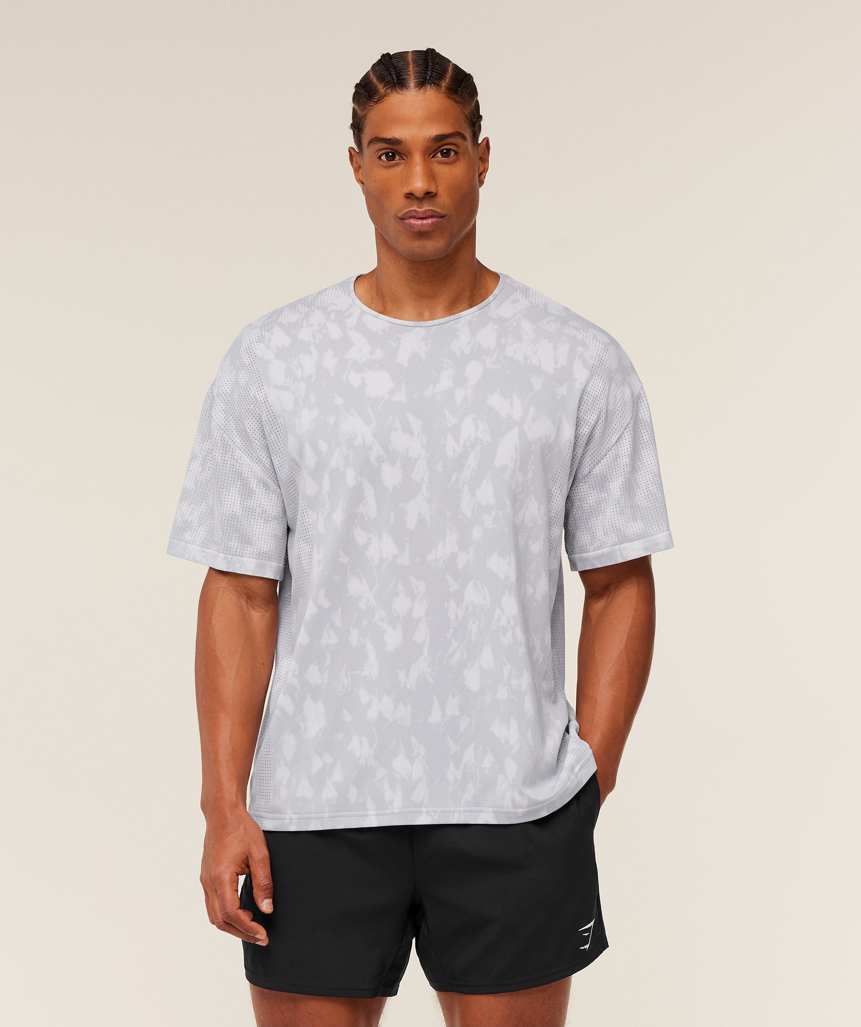 Gymshark Distance Seamless T-Shirt -  Light Grey /  Light Grey / ACID WASH