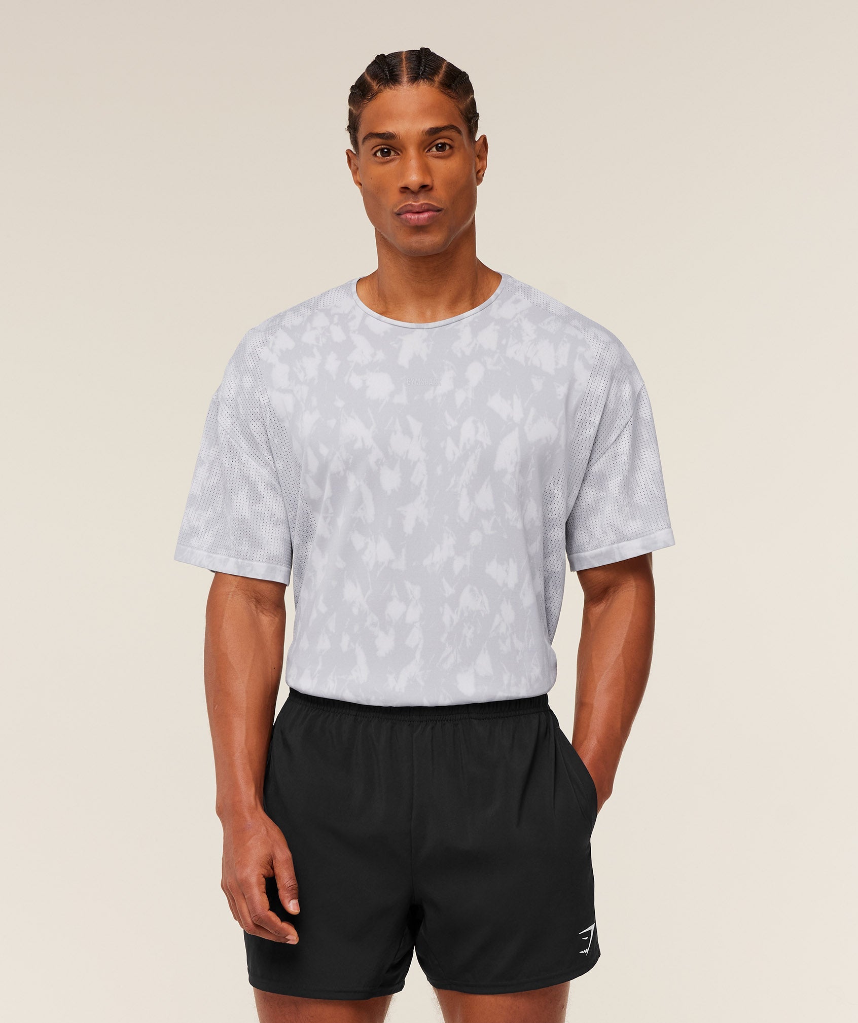 Gymshark Distance Seamless T-Shirt -  Light Grey /  Light Grey / ACID WASH