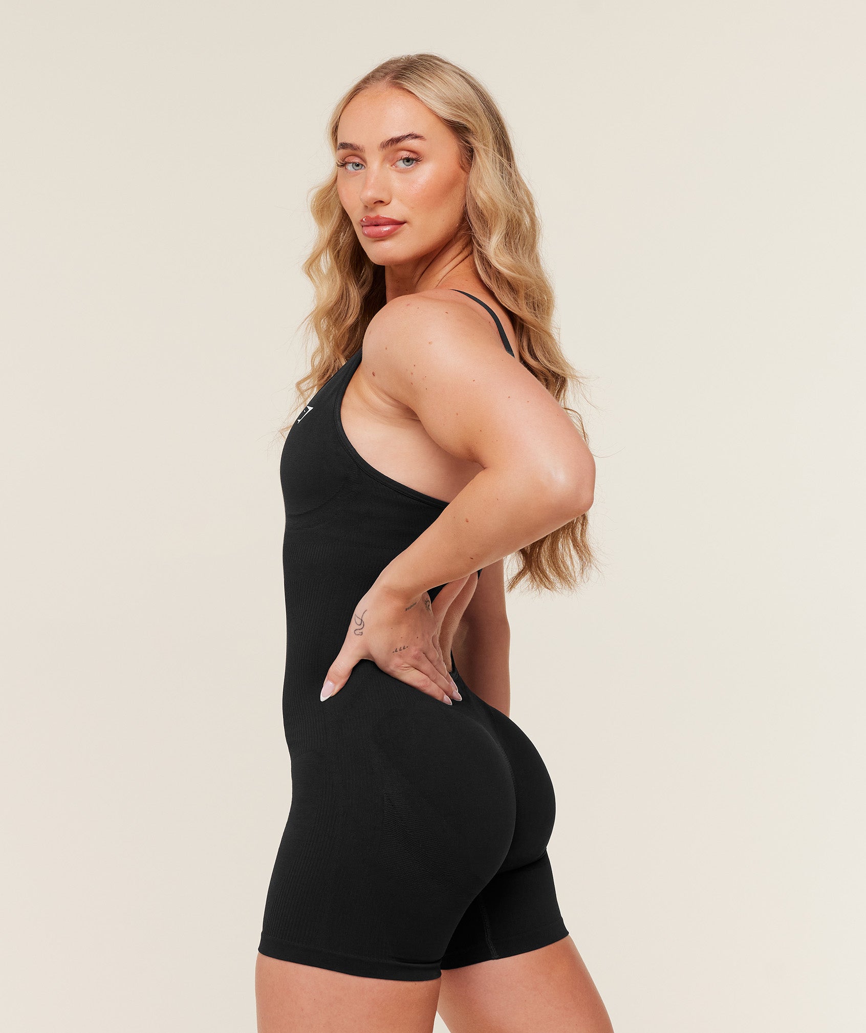 Gymshark Lift Seamless Strappy All in One - Black/Black Marl