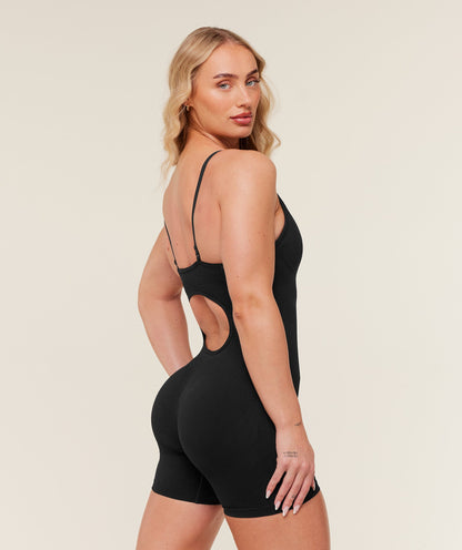 Gymshark Lift Seamless Strappy All in One - Black/Black Marl