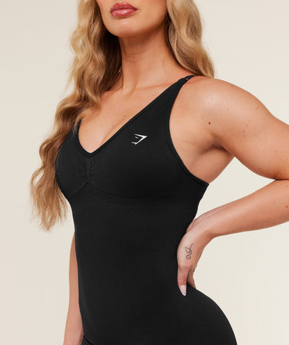 Gymshark Lift Seamless Strappy All in One - Black/Black Marl