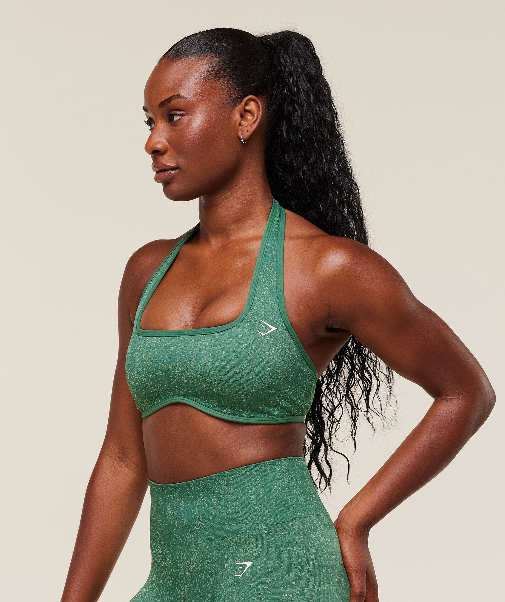 Gymshark Adapt Fleck x Whitney Halterneck Sports Bra - Lift Green/Clay Green