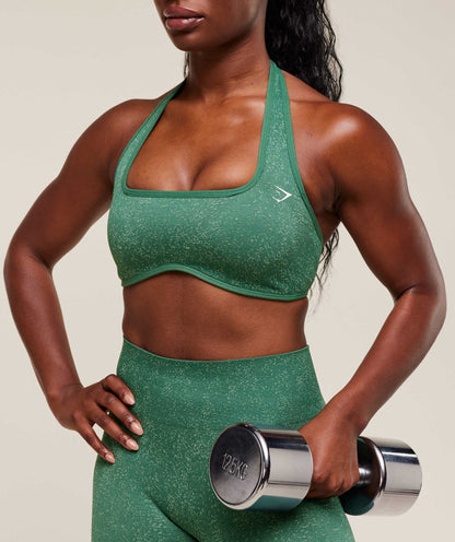 Gymshark Adapt Fleck x Whitney Halterneck Sports Bra - Lift Green/Clay Green