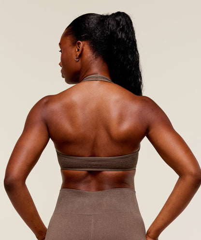 Gymshark Adapt Fleck x Whitney Halterneck Sports Bra - Soft Brown/Chestnut Pink