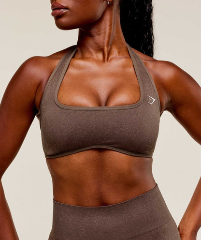 Gymshark Adapt Fleck x Whitney Halterneck Sports Bra - Soft Brown/Chestnut Pink