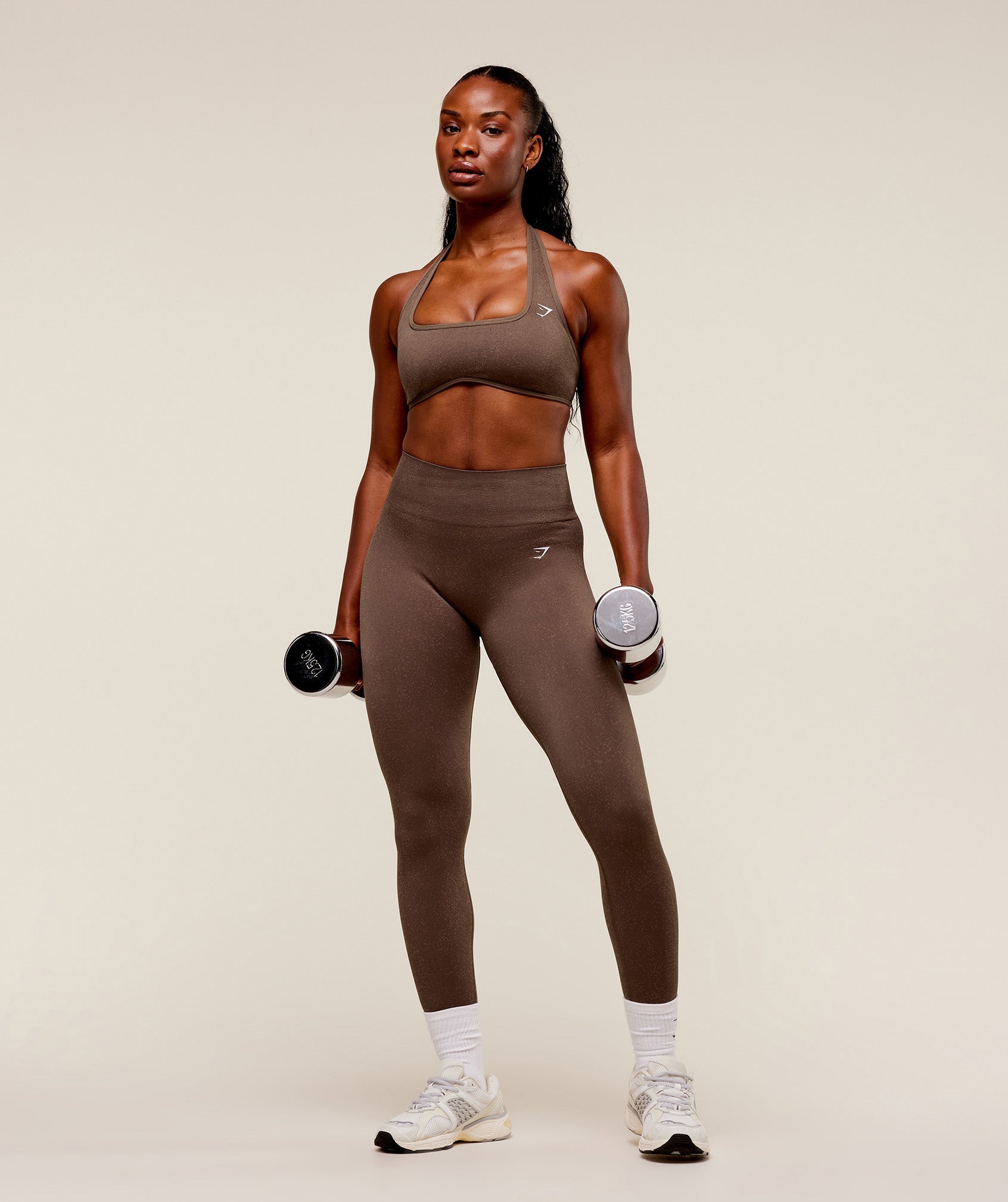 Gymshark Adapt Fleck x Whitney Halterneck Sports Bra - Soft Brown/Chestnut Pink