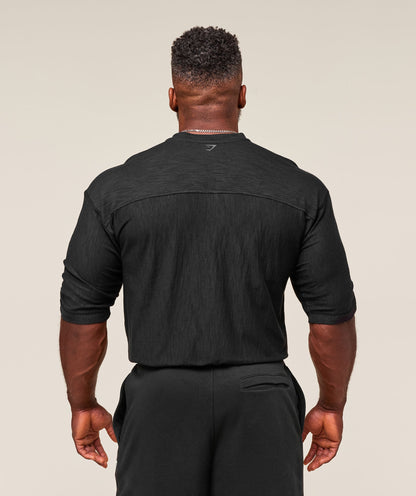 Gymshark Lightweight Slub Textured 3/4 Henley - Black