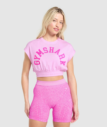 Gymshark Mesh Graphic Crop Top - Sour Pink