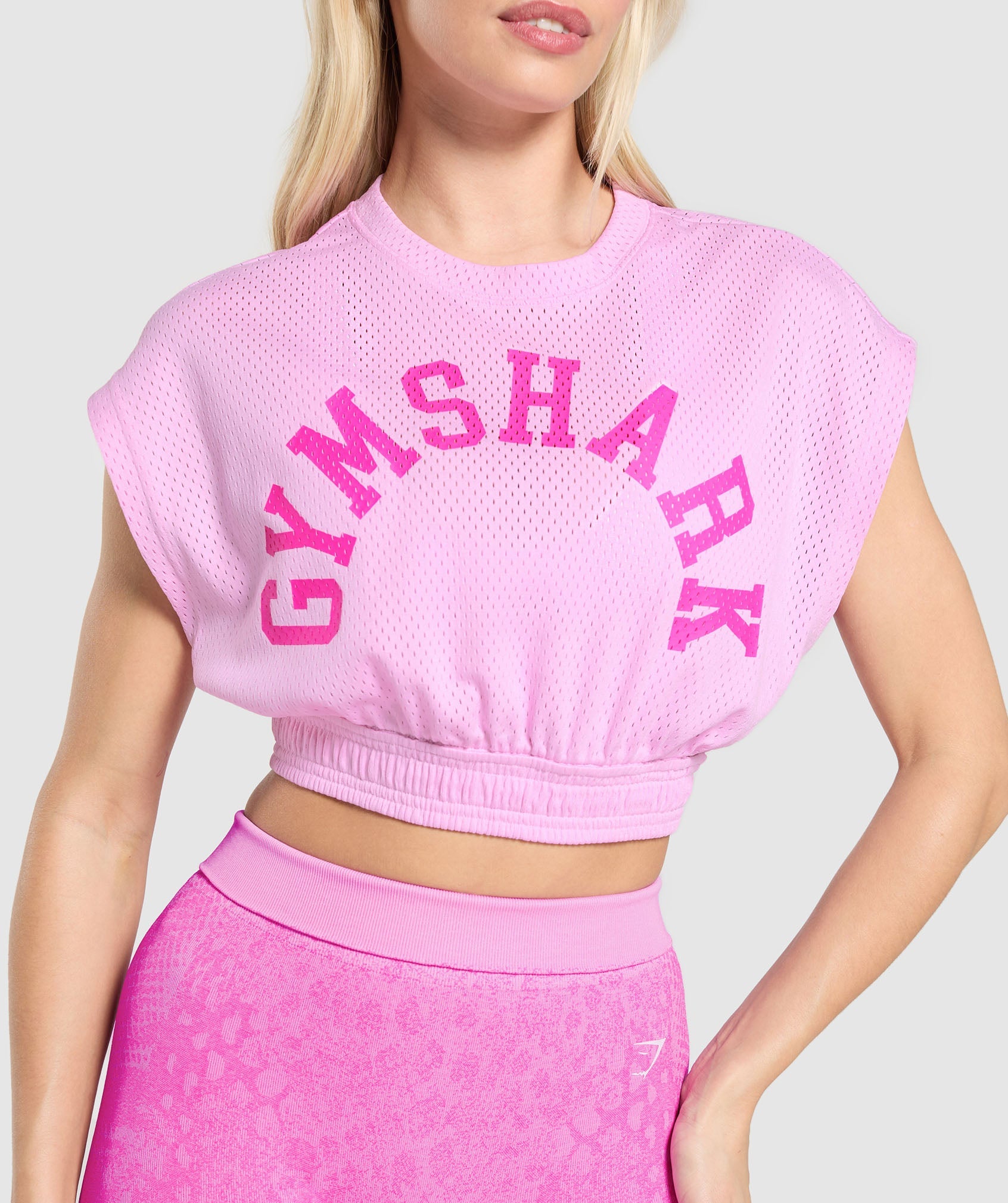 Gymshark Mesh Graphic Crop Top - Sour Pink
