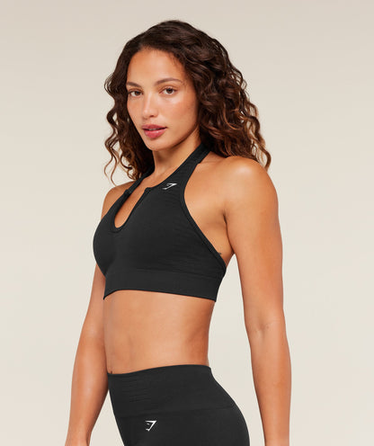 Gymshark Steel Seamless Halter Neck Bra - GS Black