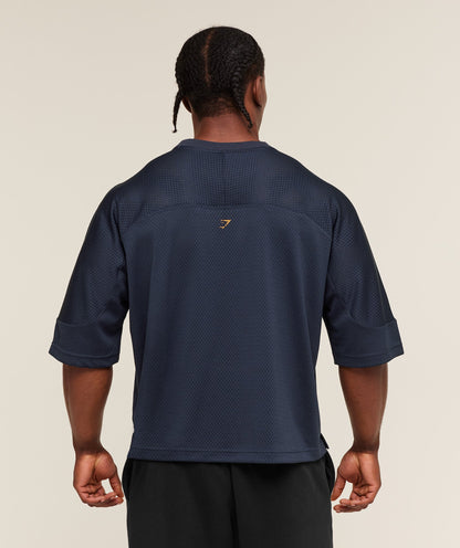 Gymshark Graphic Mesh Oversized T-Shirt - Heavy Blue