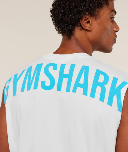 Gymshark Power Cut Off Tank - GS White/GS Brand Blue
