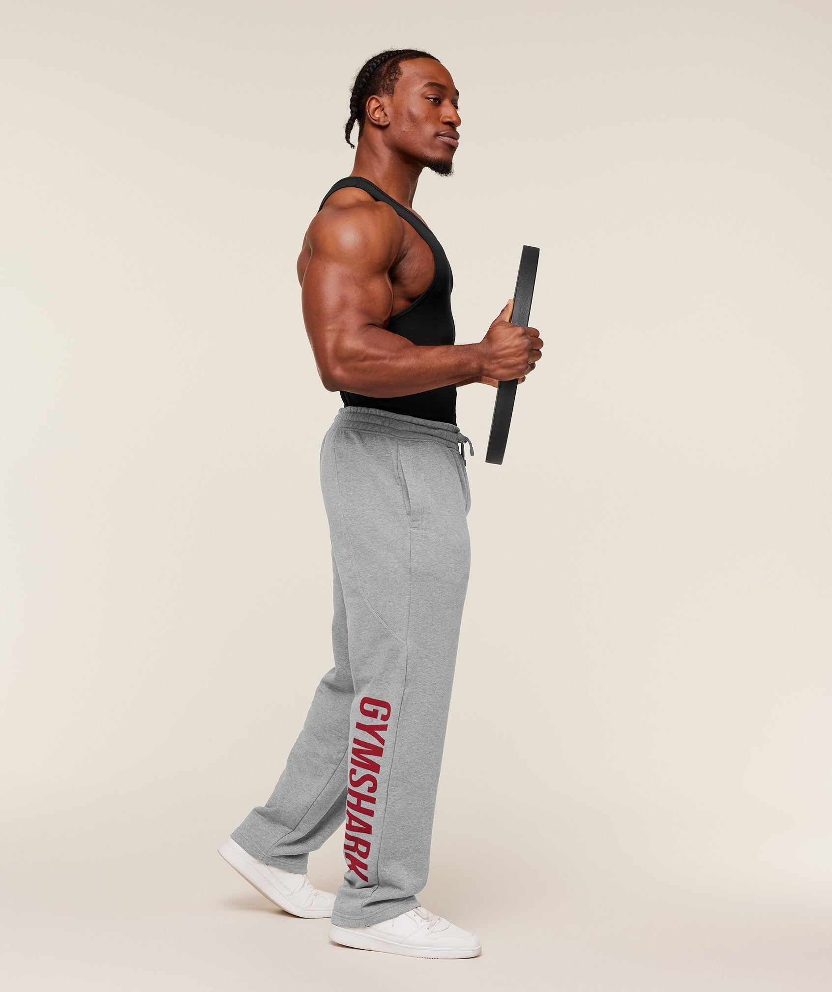 Gymshark Power Straight Leg Pants - Charcoal Core Marl/Sets Red