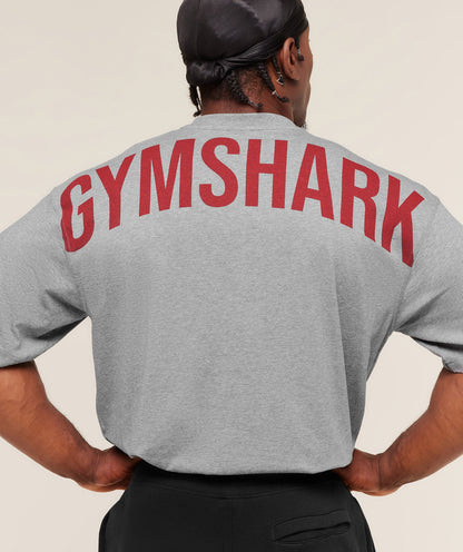 Gymshark Power T-Shirt - Charcoal Core Marl/Sets Red