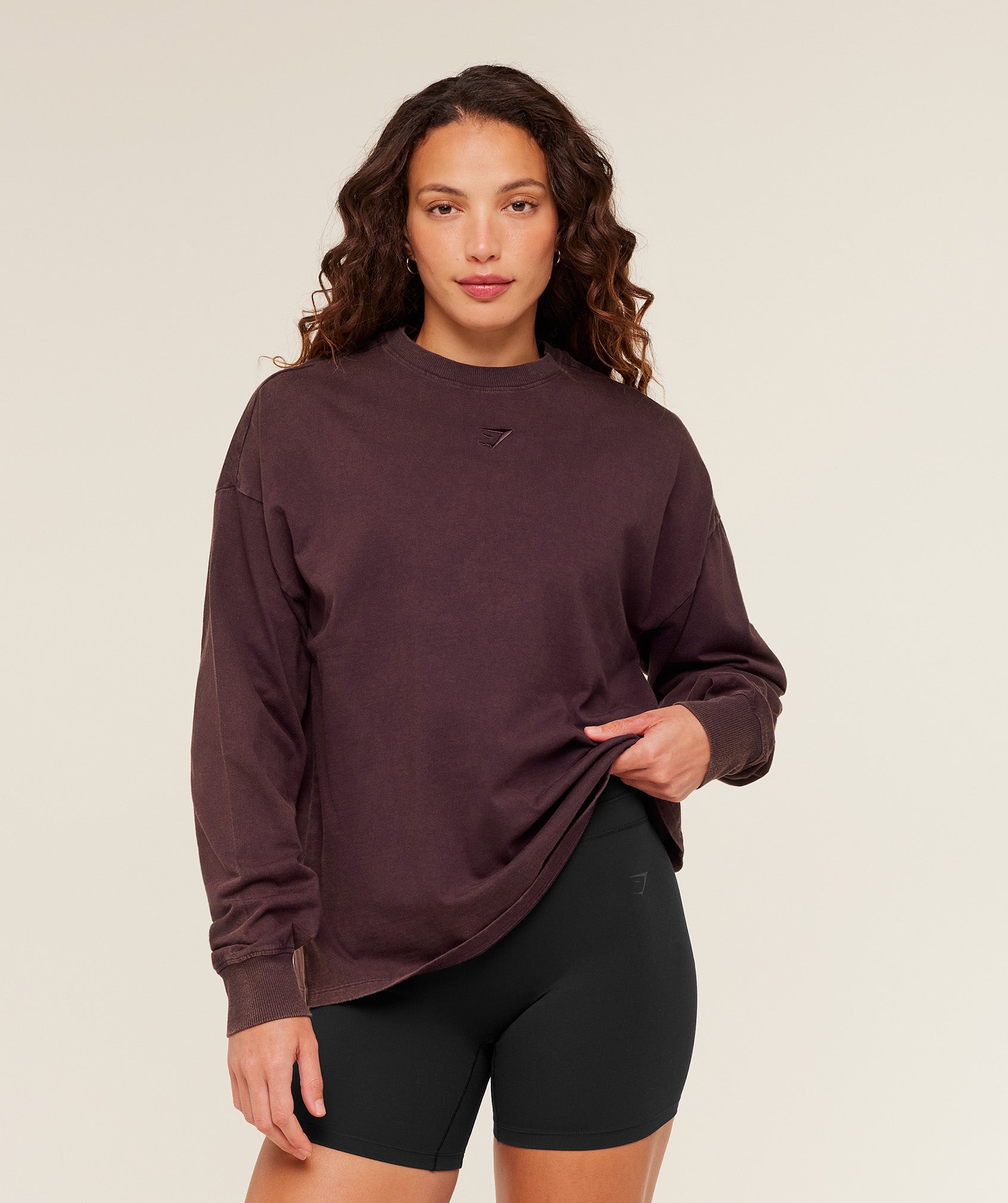 Gymshark Power Washed Long Sleeve Top -  Cherry Purple/Acid Wash