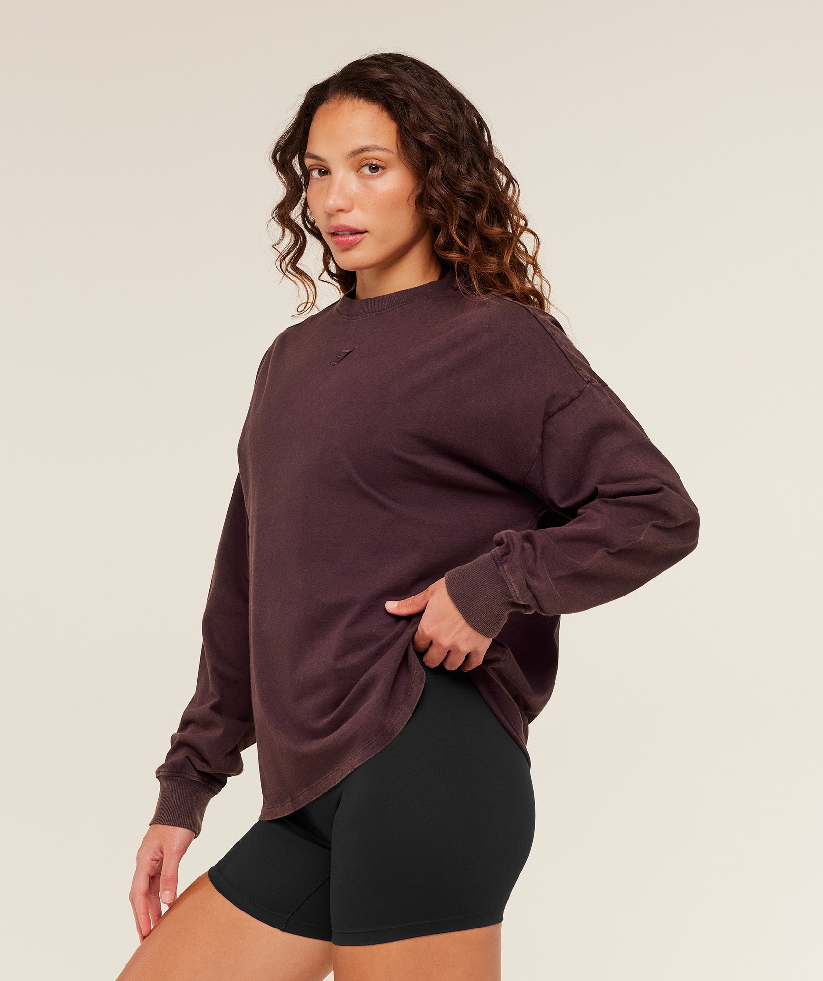 Gymshark Power Washed Long Sleeve Top -  Cherry Purple/Acid Wash
