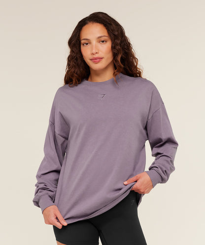 Gymshark Power Washed Long Sleeve Top -  Dusk Purple/Acid Wash