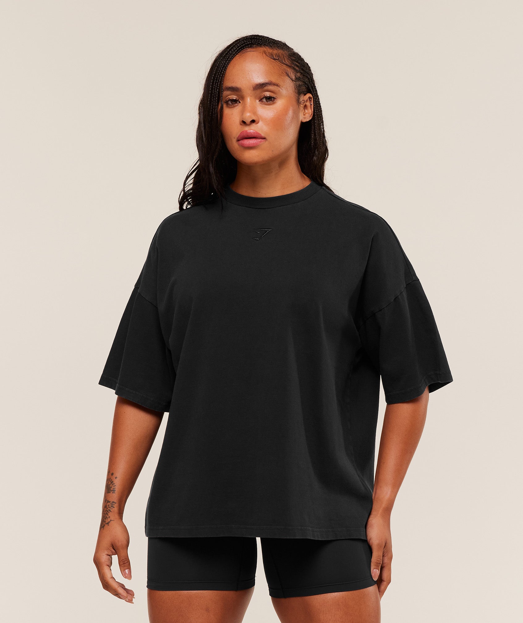 Gymshark Power Washed Oversized T-Shirt - Black/Acid Wash Small Ball