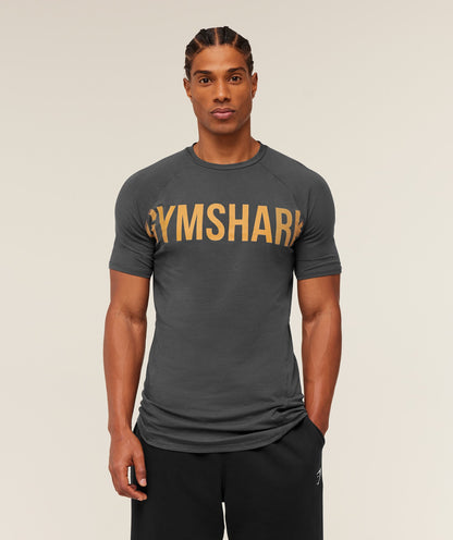 Gymshark Prime T-Shirt - Onyx Grey/Antique Gold