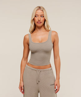 Gymshark Waffle Cropped Tank - Lifestyle Brown