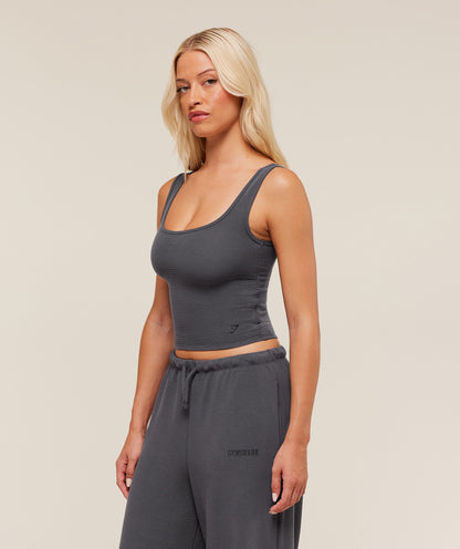 Gymshark Waffle Cropped Tank - Onyx Grey