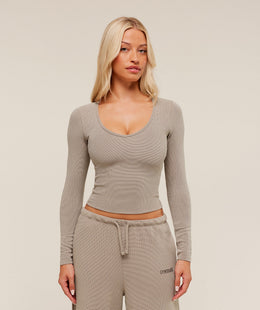 Gymshark Waffle Long Sleeve Top - Lifestyle Brown