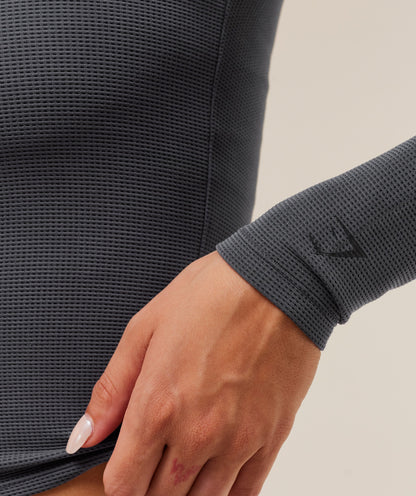 Gymshark Waffle Long Sleeve Top - Onyx Grey