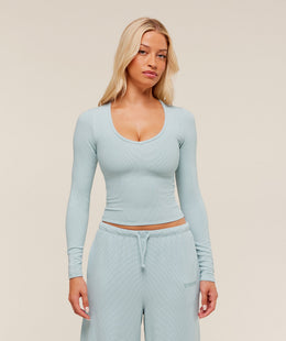 Gymshark Waffle Long Sleeve Top - Smoke Blue