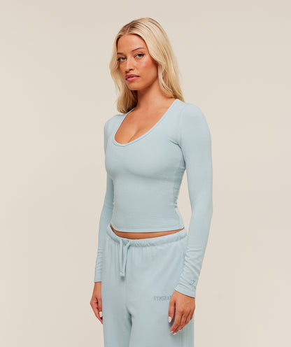 Gymshark Waffle Long Sleeve Top - Smoke Blue