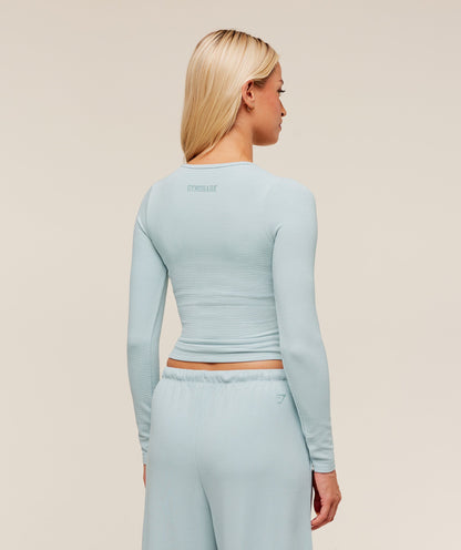 Gymshark Waffle Long Sleeve Top - Smoke Blue