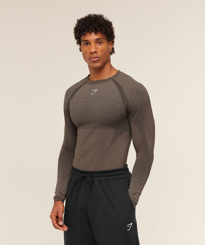 Gymshark Shadow Seamless Long Sleeve T-Shirt - Camo Brown