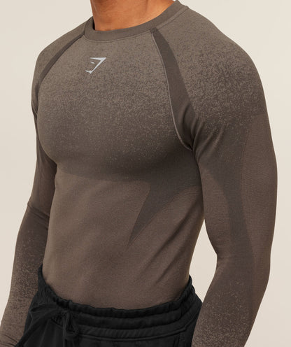 Gymshark Shadow Seamless Long Sleeve T-Shirt - Camo Brown