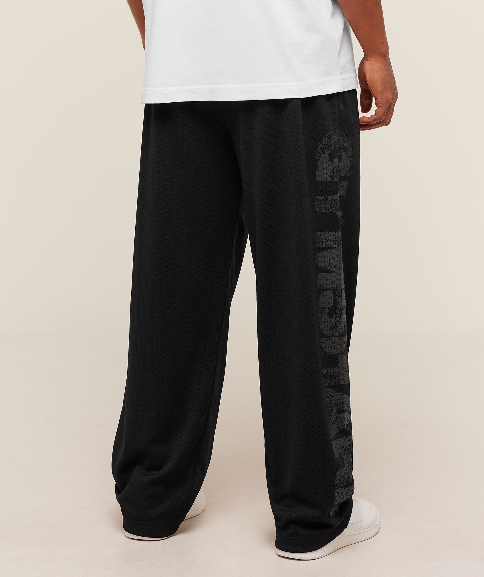 Gymshark Graphic Wordmark Mesh Wide Leg Pants - Black