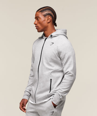 Gymshark Interlock Tech Zip Up Hoodie - Light Grey Core Marl